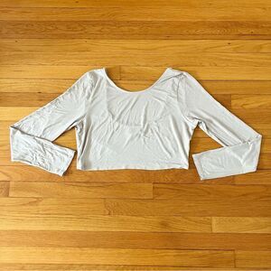 Free People Beach Grey Scoop Neck Back Cropped Long Sleeve XL Extra Large